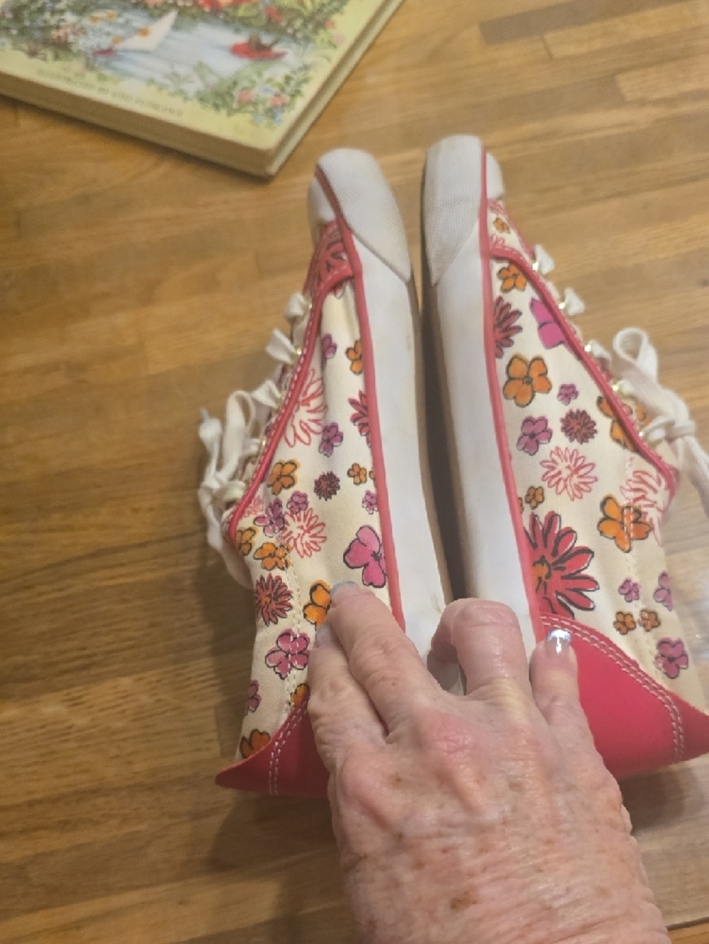 Coach Floral Canvas Sneakers in White, Pink and Orange - Picture 2 of 4